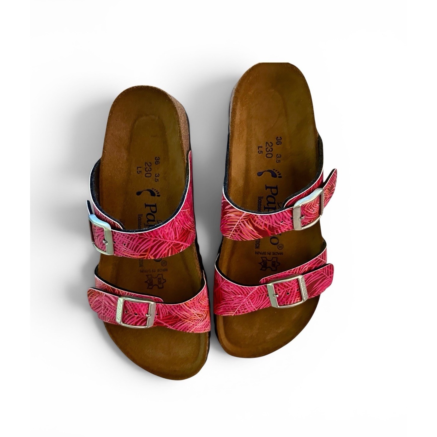 Papillio Birkenstock Sydney Tropical Leaf Pink Sandals Eu 36 Narrow Fit Nib